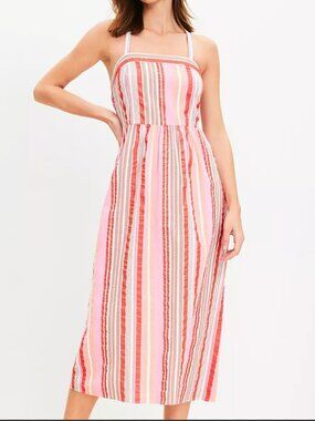Loft Pink Striped Cross Back Maxi Dress Size 6